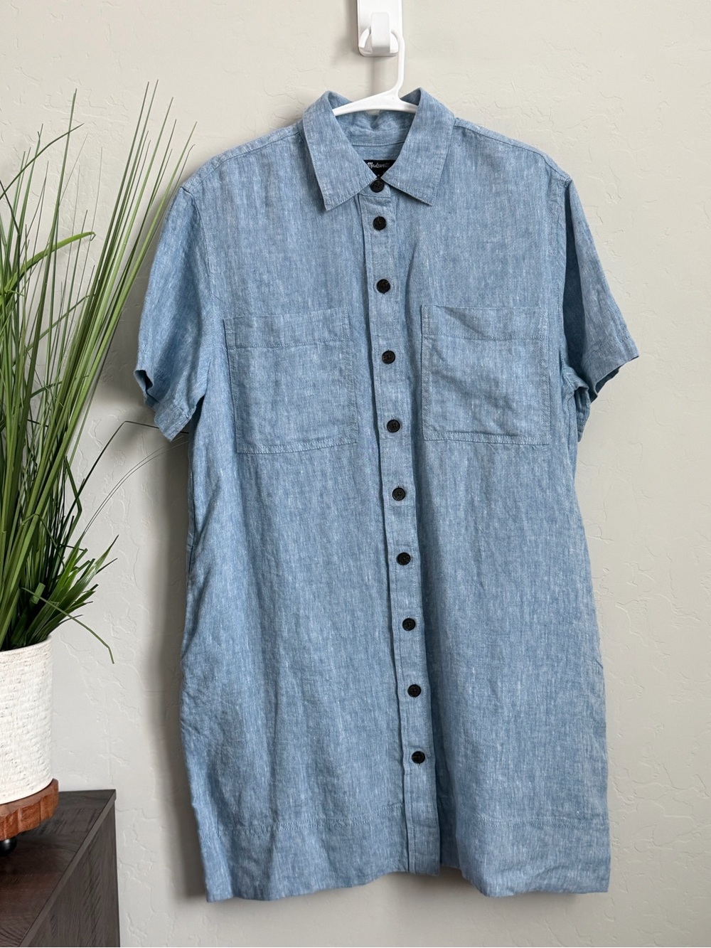 Madewell NWT 100% Linen Button Front Shirt Dress Blue M